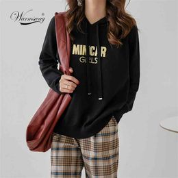 Fashion Woman Sequined Letter Hooded Sweater Female Long Sleeve Korean Chic Soft Jumpers Ladies Pull Femme C-184 210522