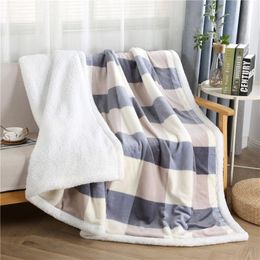 Blankets Winter Plaid Blanket Quilt Lamb Wool Fleece Throws Adult Thick Warm Soft Flannel Composite Sofa Cover Bedding