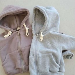 Korean Baby Clothes Hoodies Girls Boys Cotton Fleece Sweatshirt Kids Hooded Jacket Oversized Hoodie Wholesale 211110