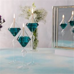 Set of 3 - Craft Glass Oil Lamp Creative Kerosene Candle Holder Home Bar Party Decoration Ornaments Candlestick 211222