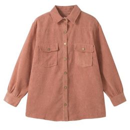 Women Pink Green Solid Turn Down Collar Long Sleeve Pocket Button Corduroy Jacket Thin High Street Autumn C0435 210514