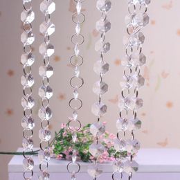 Clear Acrylic Crystal Bead Garland Strands 14mm Christmas Tree Curtain Hanging Octagonal Beads Chain For Wedding Party Decorations