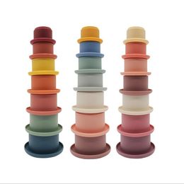 Baby Stacking Cup Funny Toys Rainbow Color Ring Tower Early Educational Intelligence Kids Toy Nesting Rings Towers Bath Play Water Set silica gel plaything wmq1081