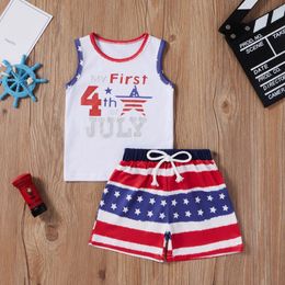 Vestes Child Sets Infant Baby Boys 4th-of-July Stars Striped Printed Patriotic Tops Shorts Outfits Independence Day Kids Suits Clothing