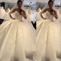 Gown Gorgeous Ball Wedding Dresses Lace Applique Beaded Sparkly Sequins Sweetheart Neckline Custom Made Corset Back Tulle Plus Size Vestidos De Novia