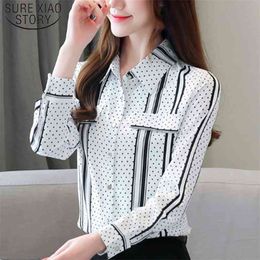 Fashion Black Plus Size Striped Women Blouse Shirt OL Long Sleeve Cardigan Polka Dot Blusas Mujer 6625 50 210506