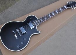 Factory Wholesale matte black electric guitar with white binding,Rosewood fretboard,pearl inlay,offering Customised services