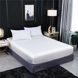 Fitted Sheet Natural Mulberry Silk Mattress Cover Luxury Solid Colour Real Elastic Band Bed Customizable 211110