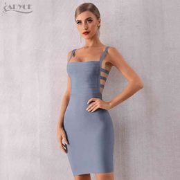 Summer Bodycon Bandage Dress Women Sexy Backless Spaghetti Strap Hollow Out Club Mini Celebrity Party 210423