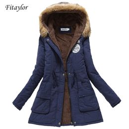 winter military coats women cotton wadded hooded jacket medium-long casual parka thickness plus size XXXL quilt snow outwear 210923