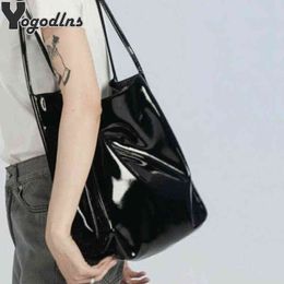 Shopping Bags Solid Color Patent Leather Women Fashion Shoulder Bag Ladies Simple Luxury Handbag Purse Casual Travel Sac A Main220307