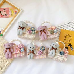 Girls Mini Purses 2021 Cute Bear Crossbody Bag Kids Small Coin Pouch Pearl Party Hand Bags Toddler Wallet Gift