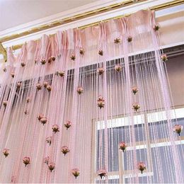 Flower Rose Romantic Pastoral Line Curtain Living Room Divider String Curtains Store Decoration 210913