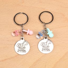 10pcs Personalised wedding name date alloy Keychain with Nipple Custom keyring kids boy baby shower gifts souvenirs