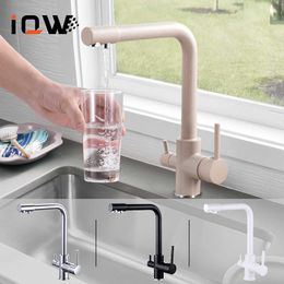 Kitchen Faucet 360 Degree Rotation Filtered Water Double Handle Kitchen Sink Tap And Cold Water Mixer 210724