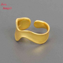 Jea.Angel 925 Silver Korean INS 2021 New Simple Geometric Wave Pattern OpenRring Female Personality Temperament Jewelry Gifts G1125