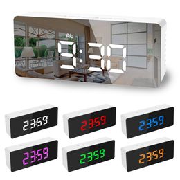 5Fuctions Button Digital Mirror LED Display Alarm Clock Desk Clock Temperature Calendar Snooze Function with USB 1pc 14x50x3.4cm