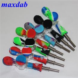 Food-grade silicone Glass hand Pipe smoking accessories Bong Spoon Pipes with titanium nail dabber tool jar