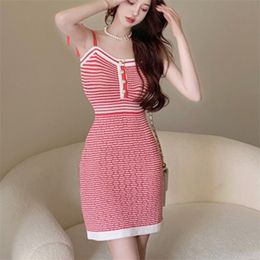 Spaghetti Strap Vintage Dress Women Summer Button Up Sexy Sleeveless Stripe Party Beach Sundress Casual Mini Dresses Robe 210514