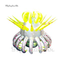 Personalized Giant Inflatable Alien Plant 3m/6m Height Silver Air Blown UFO Model Spaceship Balloon For Park And Music Festival Decoration