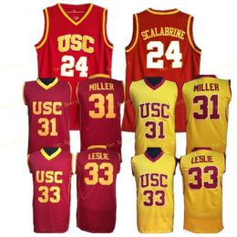 NCAA USC Trojans #24 Brian Scalabrine College Basketball Jerseys 31 Cheryl Miller 33 Lisa Leslie Red Yellow Stitched Jersey