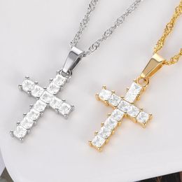 wholesale crucifix pendants Australia - Pendant Necklaces 2021 Necklace For Women Men Crystal Cross Zircon Crucifix Christian AFriends Charm Shiny Couple Jewelry Chain Gift