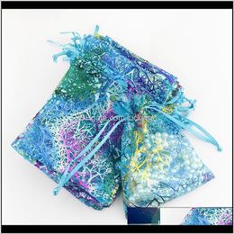 wedding favor bags wholesale Australia - Pouches Bags Display Drop Delivery 2021 100Pcslot 79Cm Transparent Bronzing Organza Jewelry Dstring Bag Wedding Favors Party Packaging Pouch