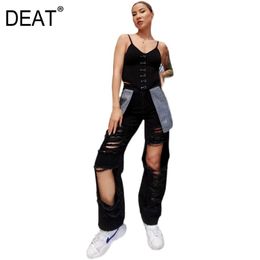 summer fashion women clothes high waist pocket spliced patchwork knee hollow out full length pants WR16301L 210421
