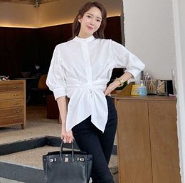 summer style Korean design, casual temperament, half sleeve lace-up fashion shirt tops 210531