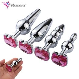 New Metal Anal Plugs + Crystal Jewelry, Rosy Colors Small Anal Sex Toys For Women & Men Anal Beads,Anal Tube Adult Sex Products X0401