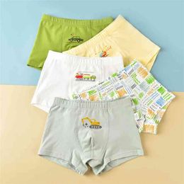 Children's Underwear for Kids Boys Blue Striped Cotton Panties Pack Toddler Baby Cartoon Digging Machine Print Underpants 210622