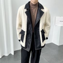 Complete Elegant Man Lamb Wool Coats Leather Collar Plush Fur Jackets For Men Style White Stylish Mens Clothing 2021 Fashionable