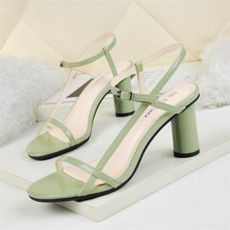 Fresh Green Round Heel Women Sandals Open Toe Summer Office High Heels Shoes Woman Buckle Strap Platform Female Fashion