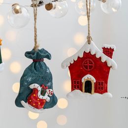 Christmas Pendant Christmas Socks Gift Bag House Snowman Resin Pendants Xmas Tree Decorations JJB11114