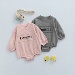 Autumn Infant Baby Casual Romper Fashion Boys Girls Simple Letter Printed Round Neck Long Sleeve Triangle Warm Jumpsuits