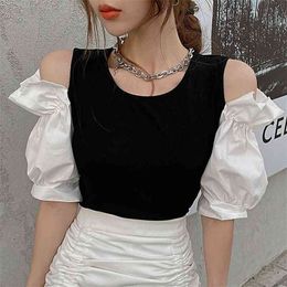 Puff sleeve Off shoulder Women T-shirts Tops Korean Summer Sexy Female Short Sleeve T shirt y2k tops 210507