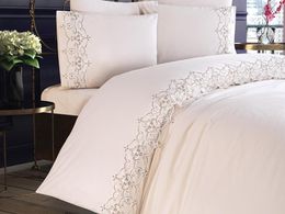 Bedding Sets ''Crown'' French Guipured Duvet Cover Set - Cotton Fabric Special Production Perfect Quality Made In Turkey