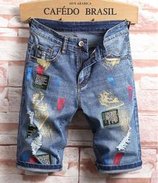 Men Embroidery Blue Jeans Denim Shorts Summer Designer Mens Badge Patckwork Bleached Retro Big Size Letters Patches Short Pants Trousers 312 244