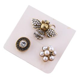 Pins, Brooches CINDY XIANG 3pcs/set Pearls Flower Safety Pin Rhinestone Bee Cuff Collar Studs Vintage Shirt Button