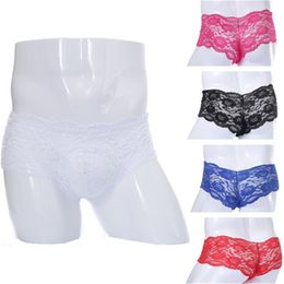 Mens Lace Sexy Panties Fashion Trend Low Waist Nightclub Stage Show Casual Underwear Designer Male Gay Breathable Erotic Lingerie Underpants