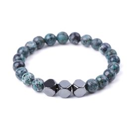 Lover 8mm Buddha Imitated African Turquoise stone Bracelet Handmade hematite beads Bracelets Summer Men Women Jewellery gift