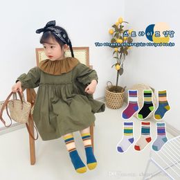 Autumn 2021 children stripe socks baby boys girls double needle patchwork color students sock cotton tide children sports hosiery D060