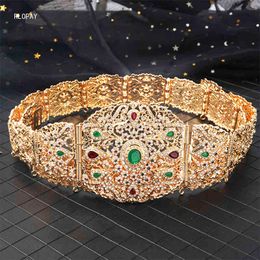 Morocco Chic Wide Belt Buckle Chains Caftan Dress Luxury Arabic Body Jewellery for Women Crystals Bridal Waist Belts In Gold