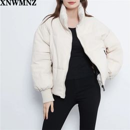 White Thicken Parkas Women Solid Stand Collar Full Sleeve Pocket Jackets Fashion Casual Loose Clothes Zipper Outdoor Winter Coat 210520