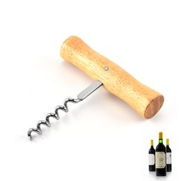 Creative Outdoor Stainless Steel Corkscrew Red Wine Bottle Opener with Ring Keychain Bottle Opener With Wood handle DH8566