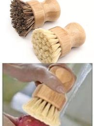 Handheld Wooden Brushes Round Handle Pot Brush Sisal Palm Dish Bowl Pan Cleaning Tool Kitchen Chores Rub Cleaner DH7897