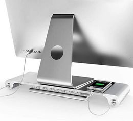 Aluminium Desk Monitor Stand Riser with 4 USB Hub for Speaker TV PC Laptop Computer Screen Riser Desk Organiser (Aluminum)