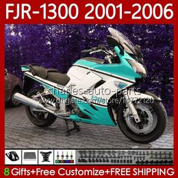 Body Kit For YAMAHA FJR-1300 FJR1300A FJR 1300 A CC 2001-2006 Cyan White Bodywork 106No.106 FJR1300 01 02 03 04 05 06 FJR-1300A 2001 2002 2003 2004 2005 2006 OEM Fairing