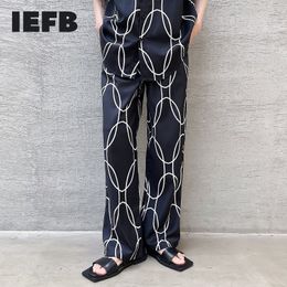 IEFB Men's Black Trousers Korean Streetwear Black Personalised Chain Pattern Temperament Casual Straight Pants 9Y6993 210524