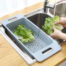 Adjustable Dish Drainer Sink Drain Basket Washing Vegetable Fruit Plastic Drying Rack Kitchen Accessories Organiser H1235 211110